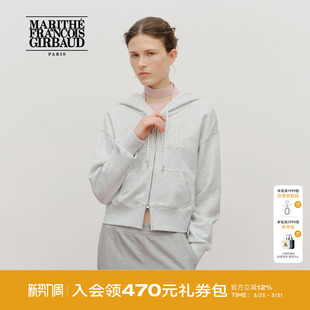 MARITHE女士蕾丝贴布拉链卫衣 上衣25年秋冬 潮流休闲复古简约短款