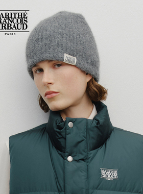 MARITHE经典LOGO拉毛毛线帽 无帽檐情侣休闲舒适保暖帽子25年秋冬