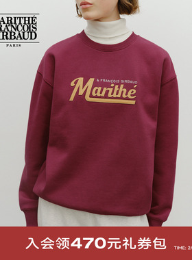 MARITHE贴布LOGO宽松卫衣 情侣男女同款复古舒适加绒圆领上衣秋冬