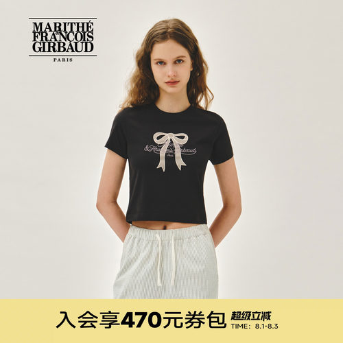 MARITHE蝴蝶结印花圆领短T恤