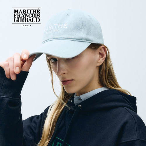 MARITHE牛仔水洗LOGO棒球帽 男女同款情侣款刺绣鸭舌帽2025年秋冬