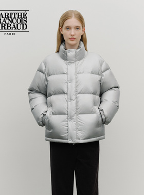 MARITHE亮面排骨羽绒服 潮流男女同款防风高领刺绣上衣2025年秋冬