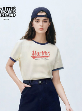 MARITHE短袖t恤潮流男女圆领复古棒球风修身撞色款【可露丽】韩系