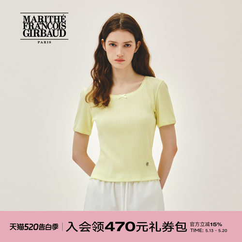 MARITHE女士方领蕾丝蝴蝶结T恤