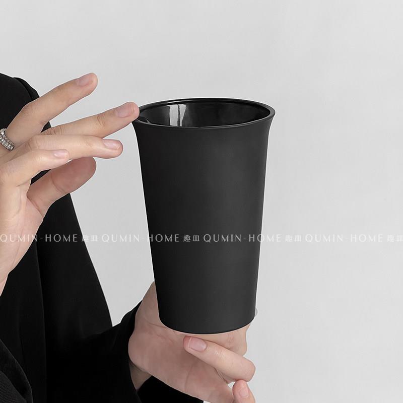 趣皿 曜黑敞口杯现代简约玻璃杯女高级感轻奢家用喝水杯子茶水杯