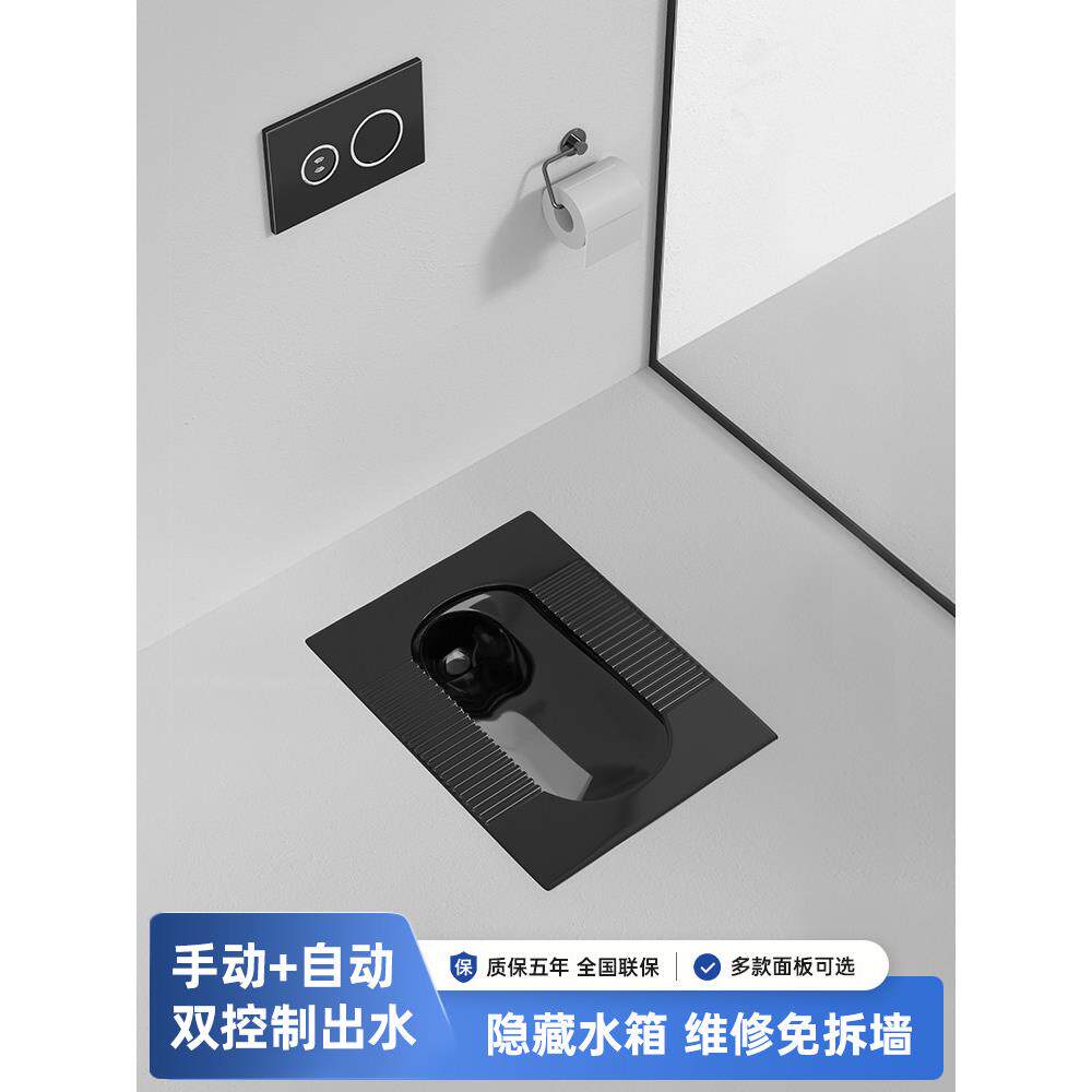 暗藏式入墙水箱陶瓷蹲便器一体黑色蹲坑防溅水蹲厕嵌入超薄大便池