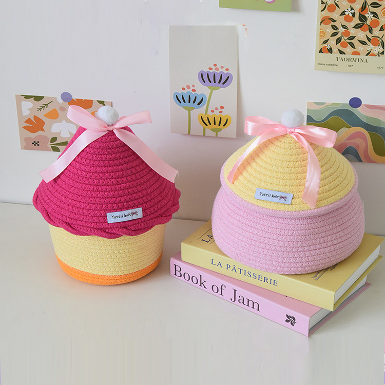 桌面收纳篮编织可爱卡通收纳盒