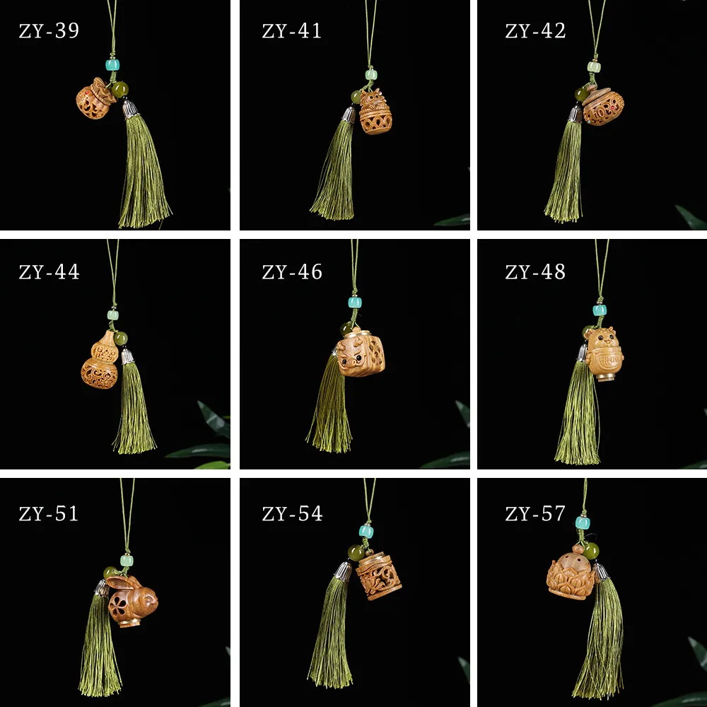 绿檀木镂空雕刻莲花葫芦山水扩香香囊吊坠手机饰品挂件钥匙扣礼品