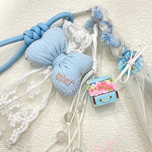 miu风蓝色蝴蝶结挂绳包包挂件配饰高级感小众ins书包挂饰钥匙扣