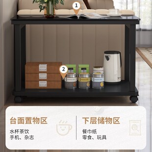 钢化玻璃带轮移动边几沙发客厅现代简约办公室家用茶几小桌子