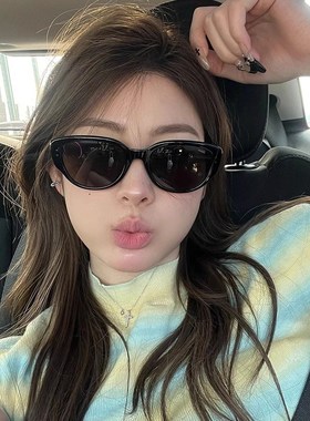 复古猫眼墨镜女防晒遮阳级感2024新款椭圆近视偏光黑色太阳眼镜