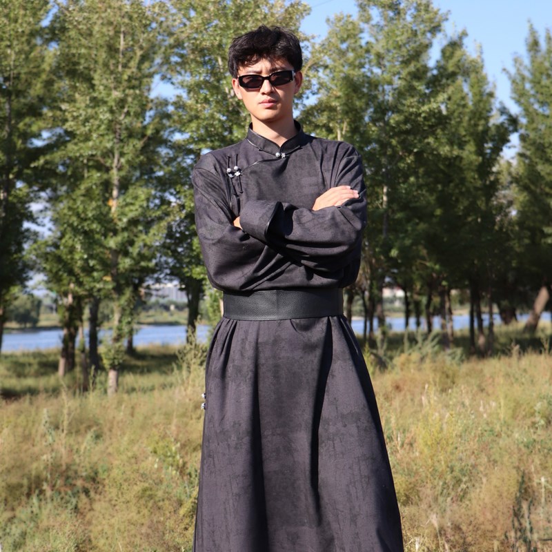 新式蒙古袍男士长款高端蒙古服装日常装时尚民族风草原演出表演服