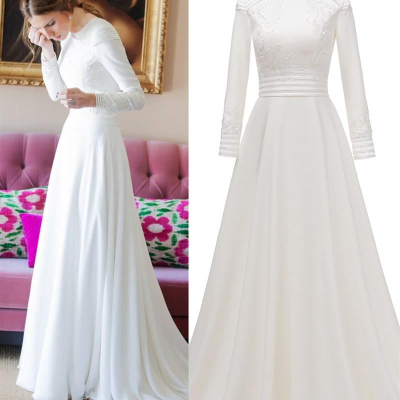 复古简约梵娜轻纱VINTAGE春季长袖缎面绸缎出门纱迎宾纱轻婚纱