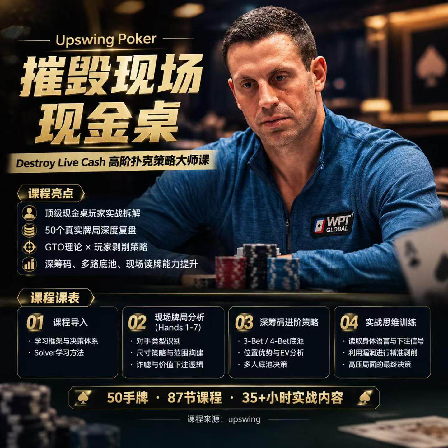 德州扑克线下现金课Garrett盖哥Destroy live cash大师课教学视频