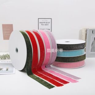 厂家织带新品星点葱绒带闪光天鹅绒带单面夹银丝金丝绒带金葱彩带