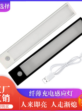 950MAH超薄长条感应灯USB人体感应灯橱柜衣柜灯红外感应灯Led走廊