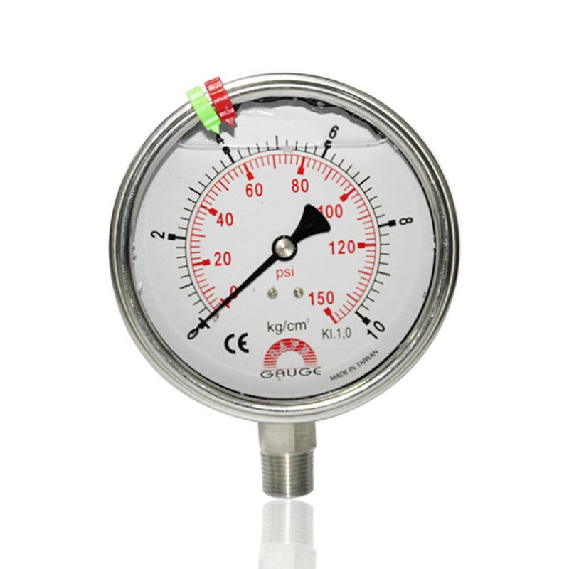 台湾华记全钢耐震充油压力表径向立装加液YBN100 10kg 3/8PT厂销