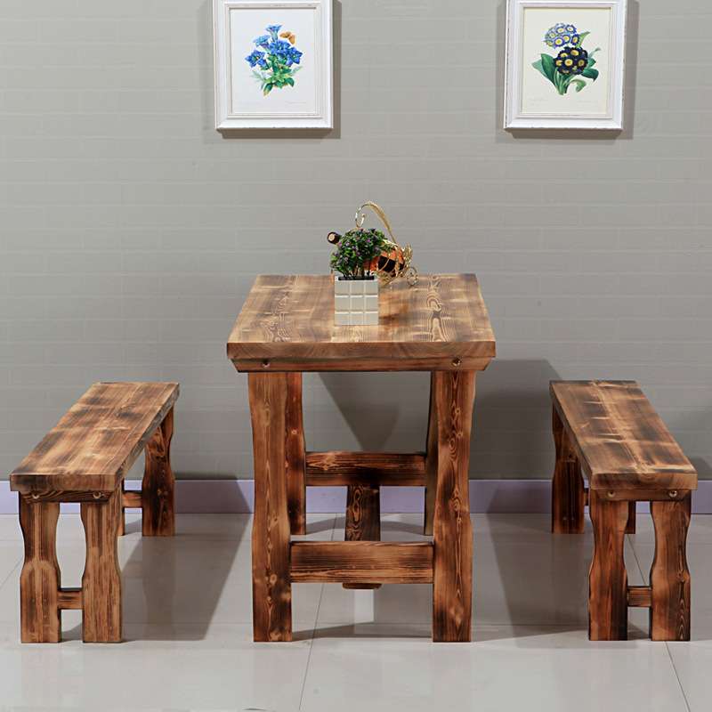 碳化防腐桌椅实木餐桌阳台庭院桌凳仿古休闲餐饮酒吧组合餐桌