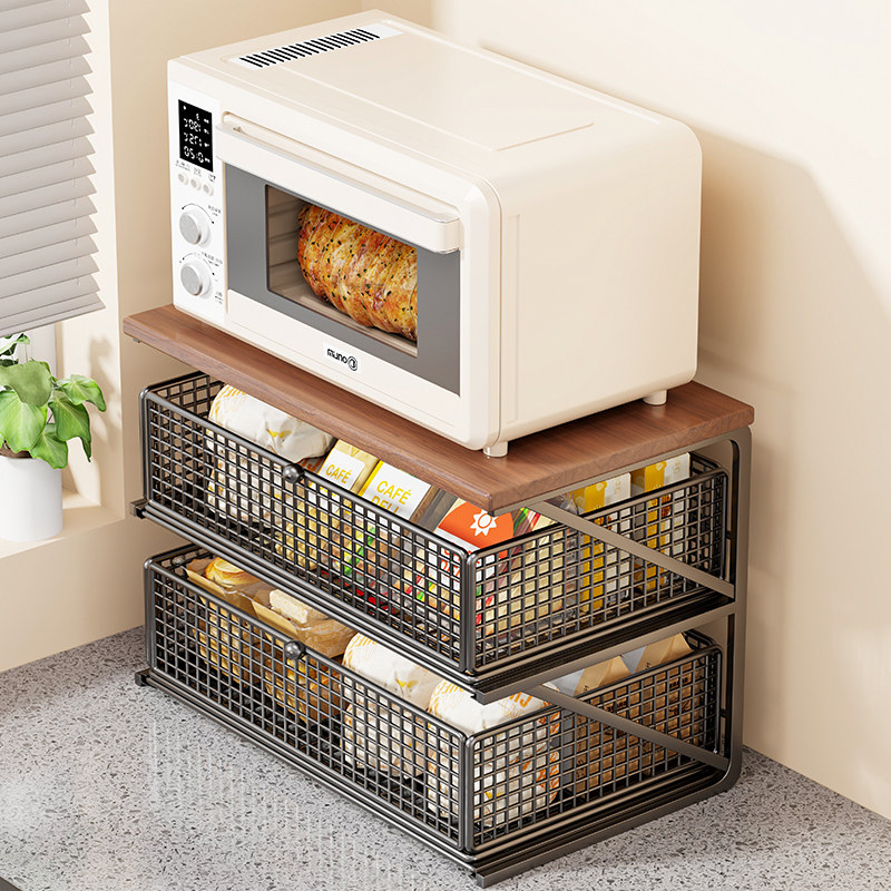 厨房微波炉置物架带抽屉台面双层放烤箱电饭煲一体电器收纳支架子,厨房/烹饪用具,微波炉置物架,淘宝优惠券,粉丝福利购,淘宝优惠卷