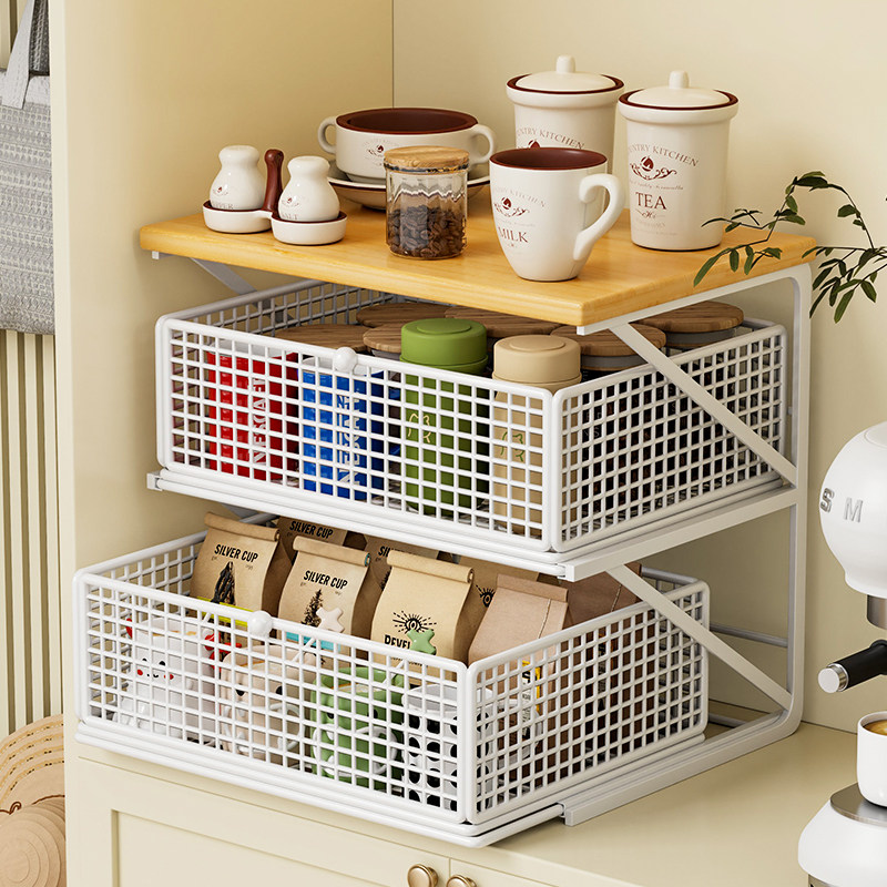 桌面置物架咖啡机抽屉式防尘储物架台面餐桌柜茶水包水杯架子收纳,厨房/烹饪用具,厨房抽屉置物架,淘宝优惠券,粉丝福利购,淘宝优惠卷