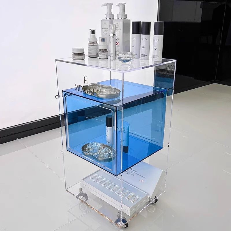 高档亚克力透明理发店工具柜美容美发专用发廊置物架可移动工具车