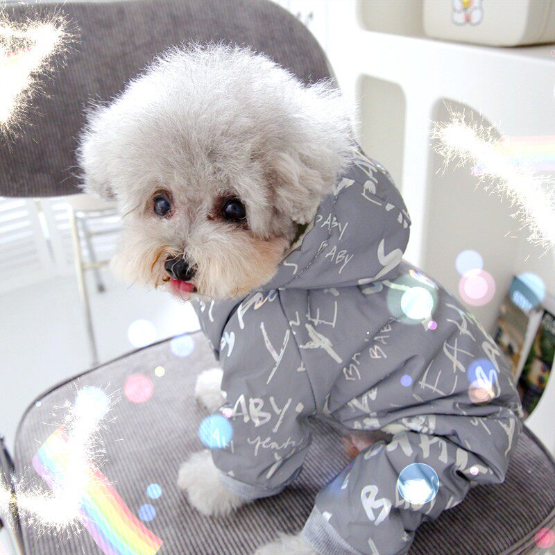 日本进口比熊博美雪纳瑞小型犬小狗泰迪衣服冬装棉衣四脚衣棉袄