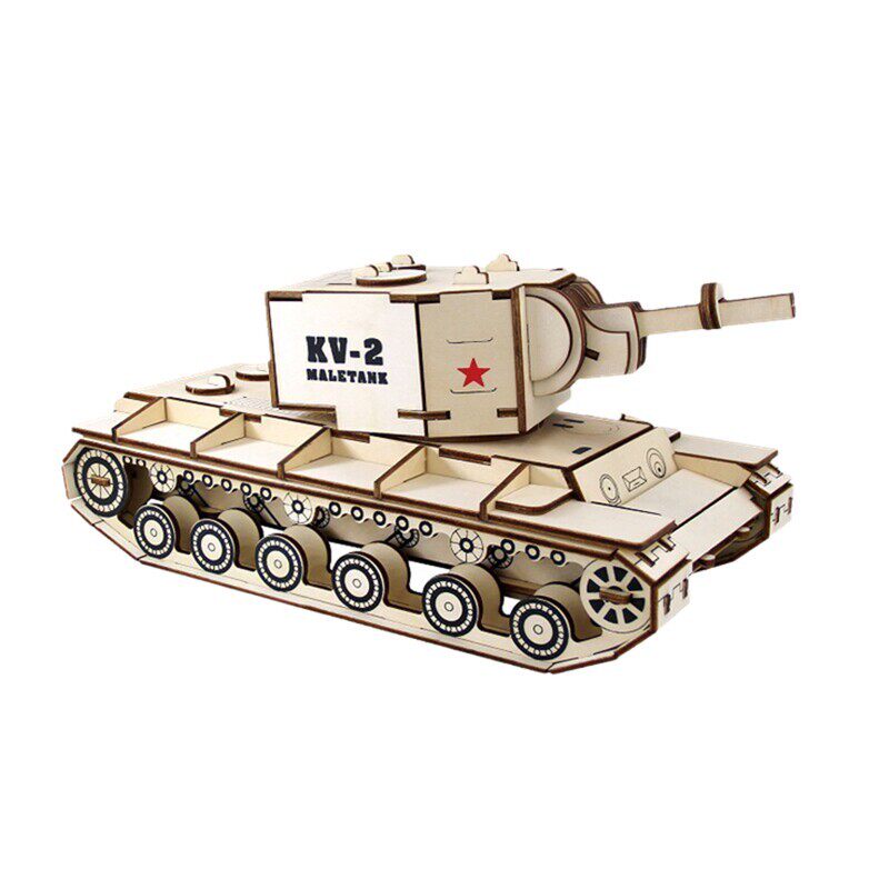 KV2重型手工DIY坦克模型木质拼图益智拼装玩具立体男孩大人动木制