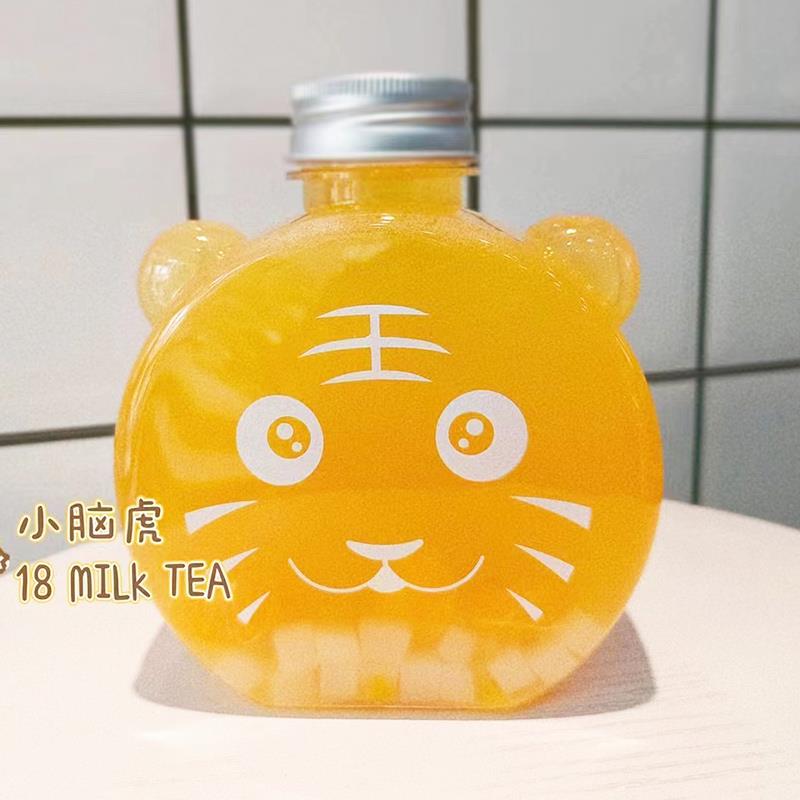 老虎头创意奶茶瓶冷萃冰滴咖啡瓶 扁方PET塑料果汁瓶一次性奶茶杯