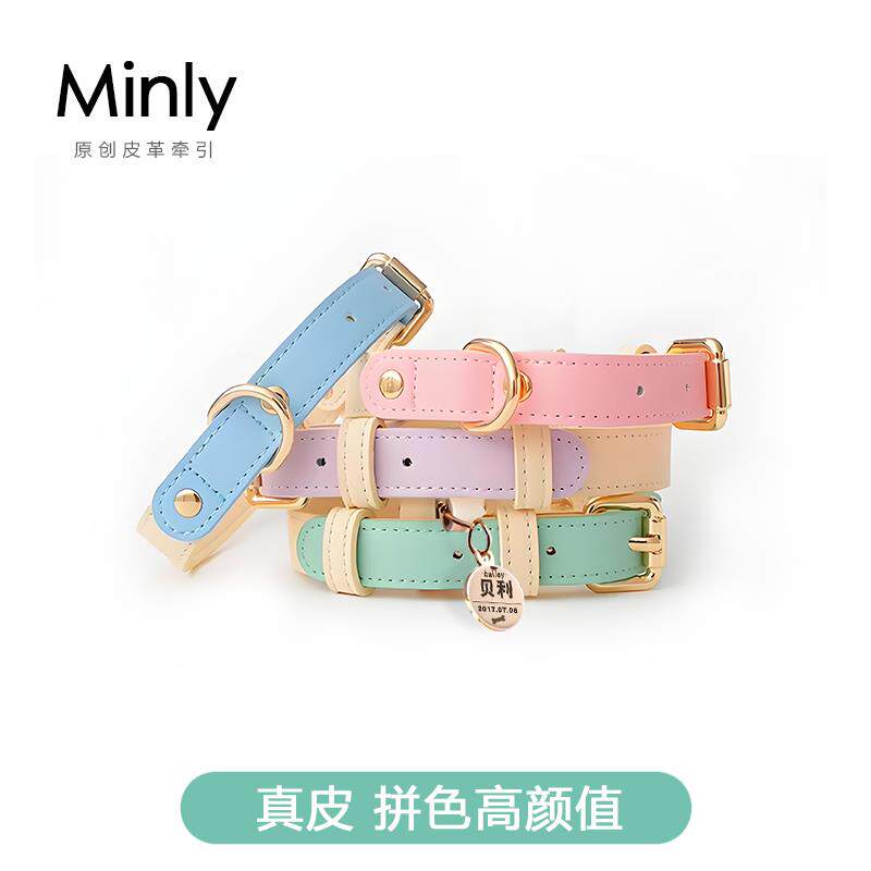 狗狗牵引绳项圈中型犬真皮脖圈柴犬遛狗绳子刻字颈圈宠物狗脖套