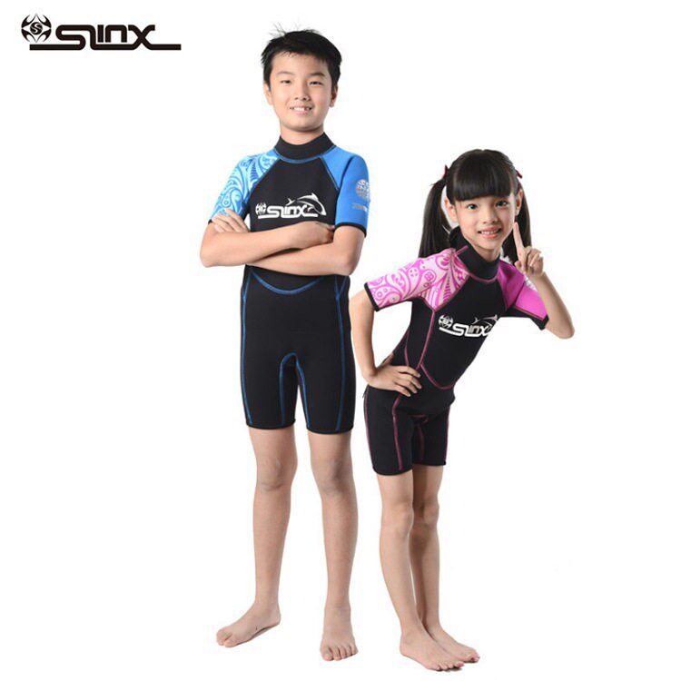 儿童连身游泳衣SLINX小孩短袖游泳潜水服2mm保暖浮潜泳衣现货