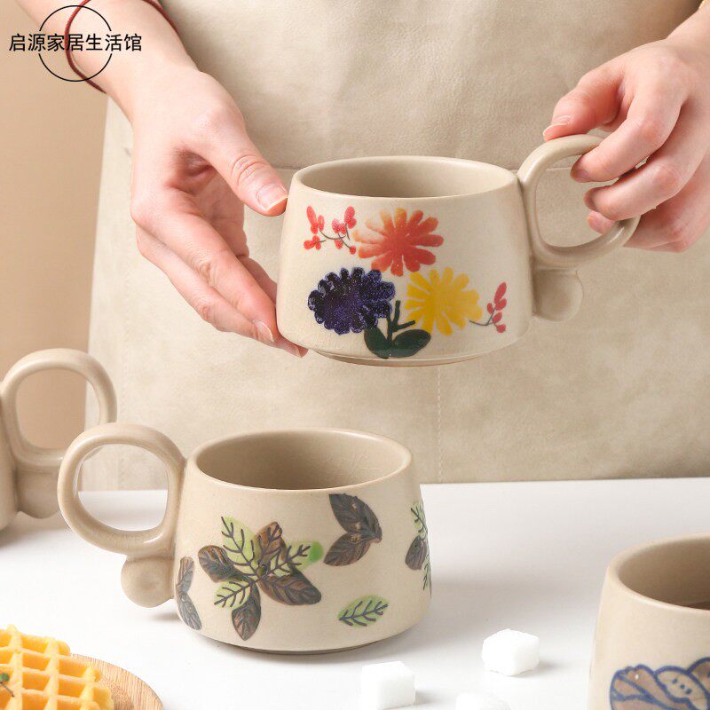 冰裂纹马克杯日式陶瓷咖啡杯高档精致拉花杯创意办公室早餐牛奶杯