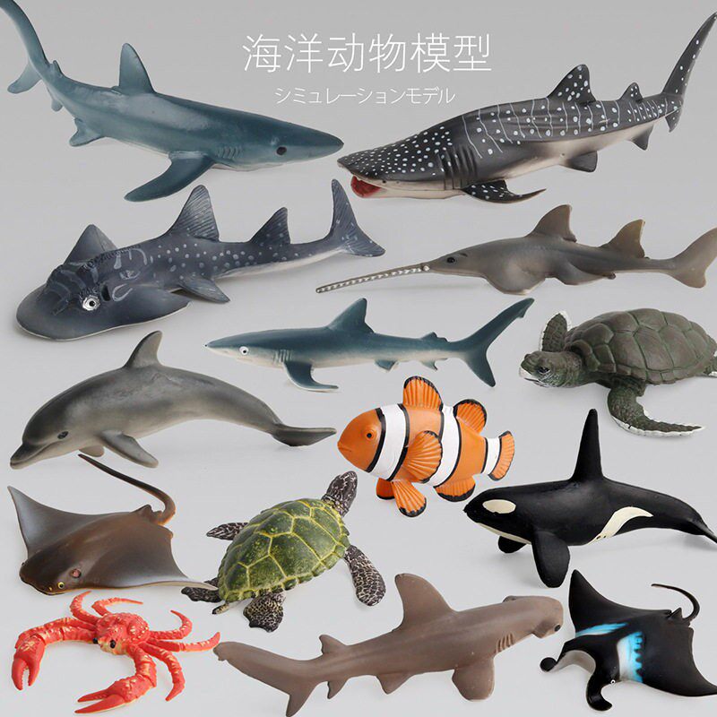 野生海洋动物模型 鲸鲨 虎鲸 海豚 小丑鱼 海龟 鲨鱼模型玩具套组