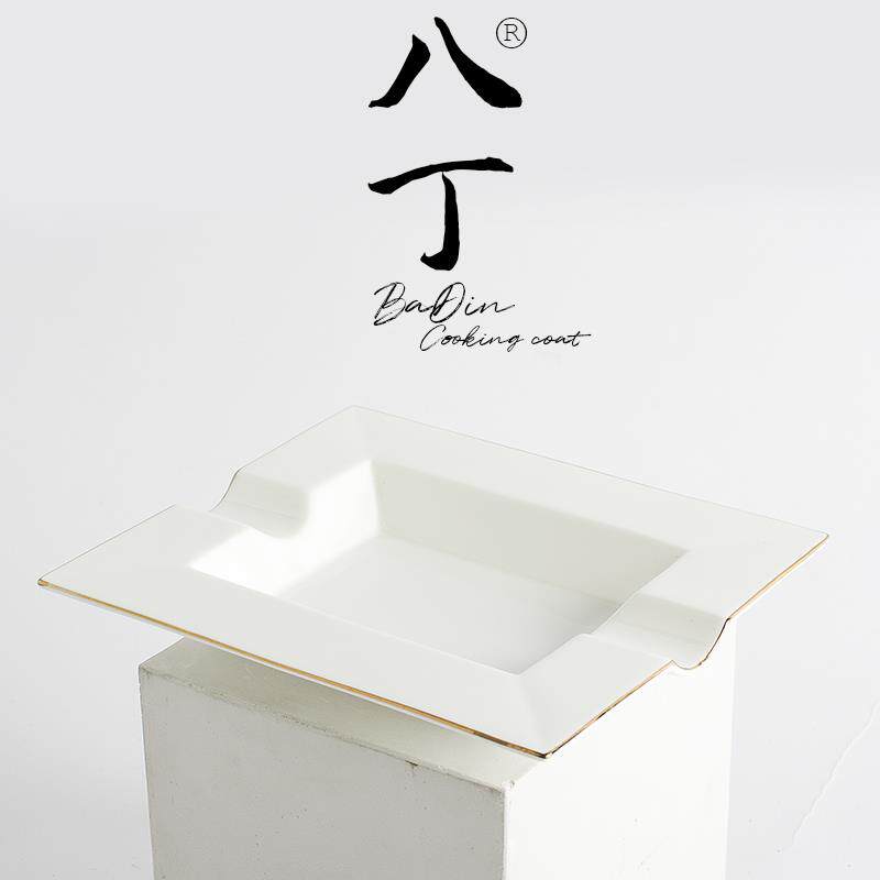 欧式简约金边骨瓷长方形雪茄烟缸烟灰收纳容器老板办公室酒店大堂