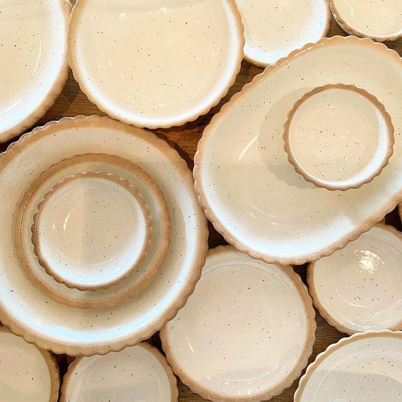 日本制进口美浓烧粗陶饼干 干餐盘家用陶瓷盘子饭碗咖哩盘甜品碟