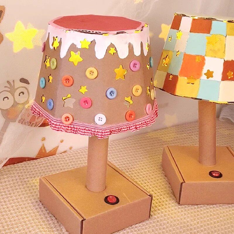 diy台灯可发光幼儿园科技制作小手工废旧物利用环创纸板亲子作业