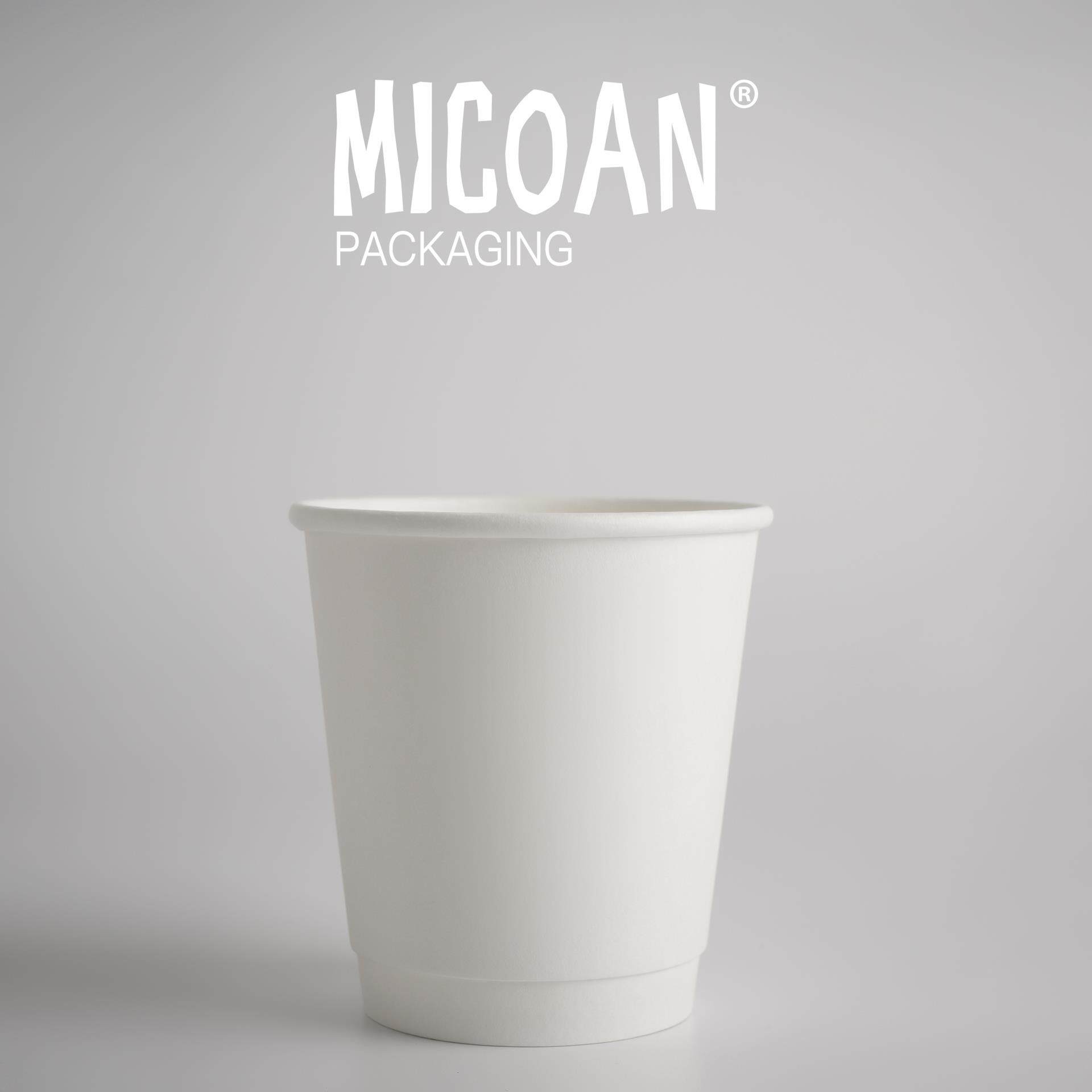 MICOAN名高10盎司 双层纸杯300ml咖啡白色一次性加厚中空隔热外带