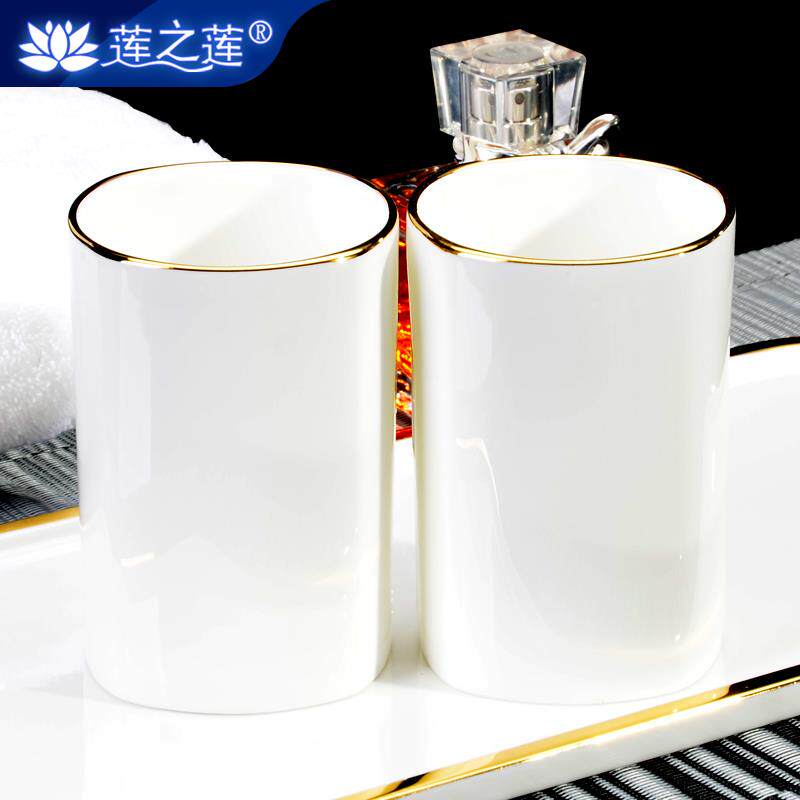 莲之莲情侣漱口杯单杯骨瓷陶瓷卫浴牙刷杯刷牙杯牙缸洗漱杯子水杯