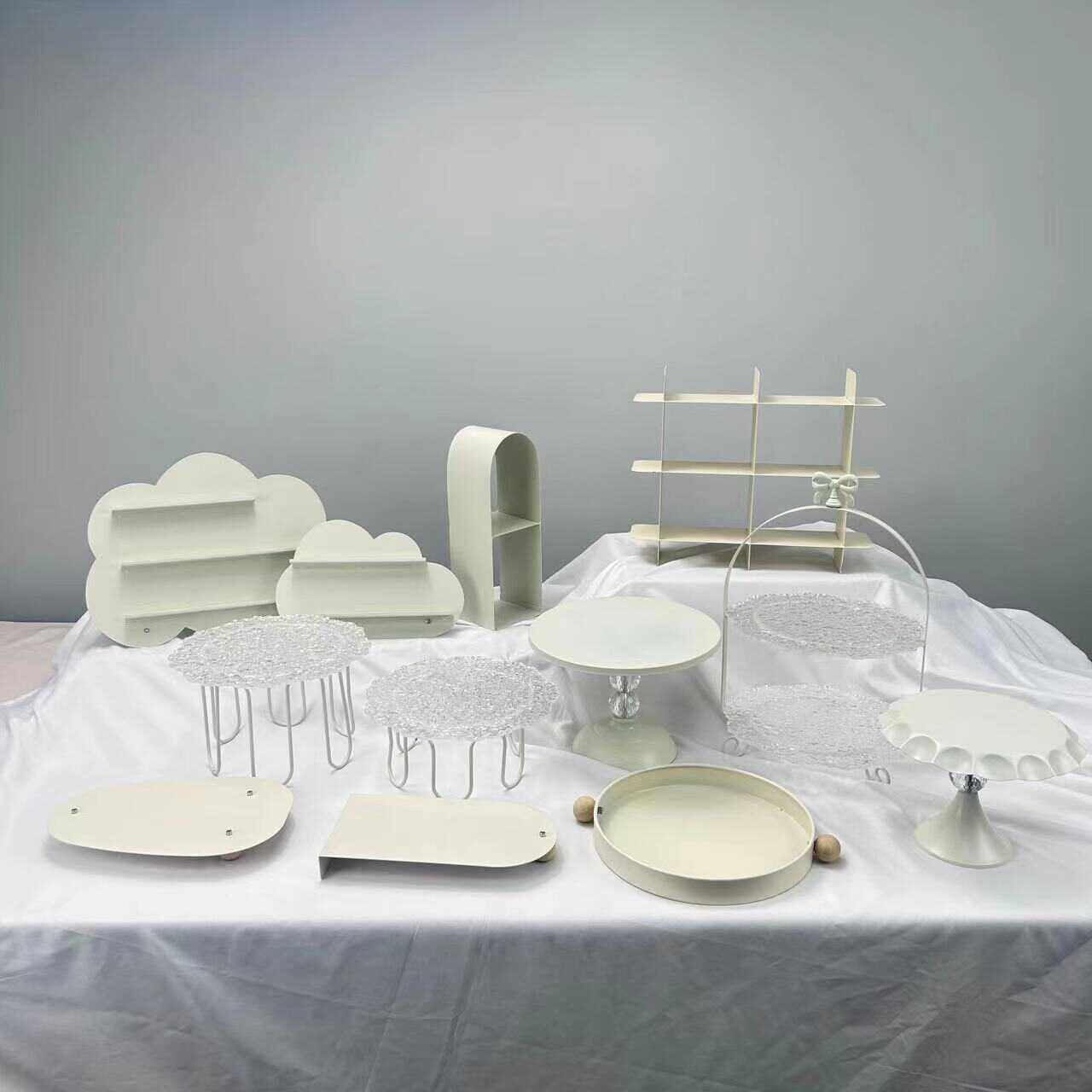 奶油色风格甜品台摆件展示架婚礼摆台装饰生日蛋糕架铁艺点心托盘