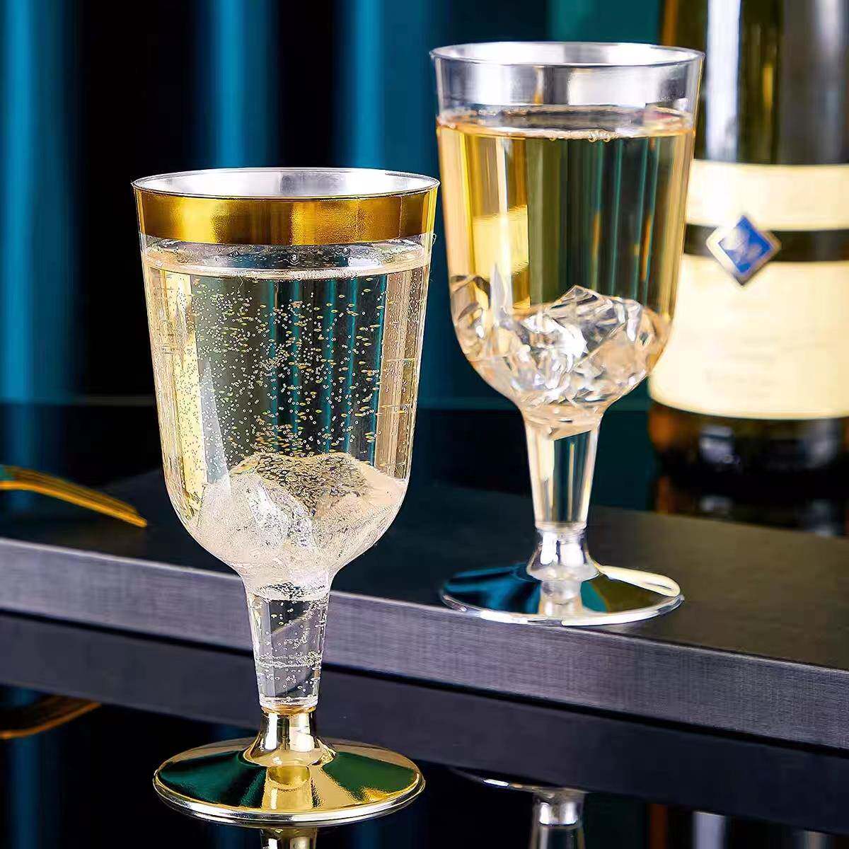 一次性高脚杯家用注塑水杯塑料红酒杯加厚葡萄酒航空杯50个包邮