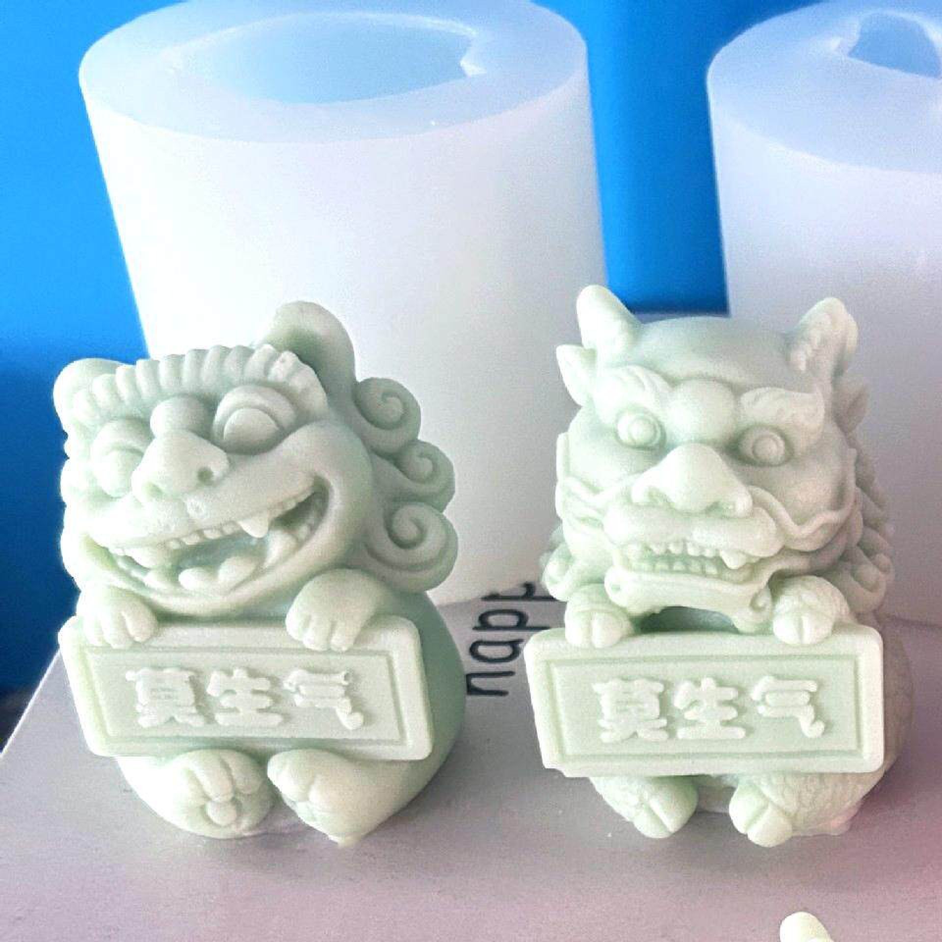 国潮醒狮摆件矽胶模具茶宠汽车摆件模具可爱家居饰品树脂蜡烛模具
