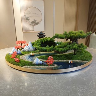 饰盆景 餐桌中间摆件摇控喷雾化灯光遥控桌摆转盘摆台圆桌转心装