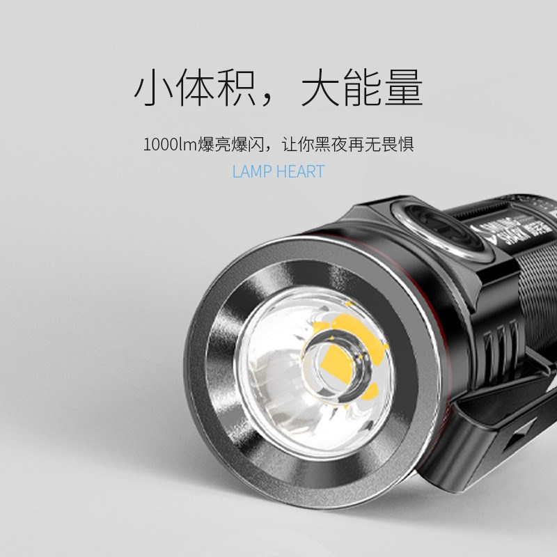 微笑鲨多功能便携迷你防水LED可充电强光手电户外露营夜钓帽夹灯