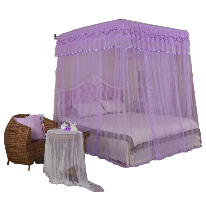 睡安三开门不锈钢加粗加厚伸缩支架钉墙式家用宫廷公主提花蚊帐