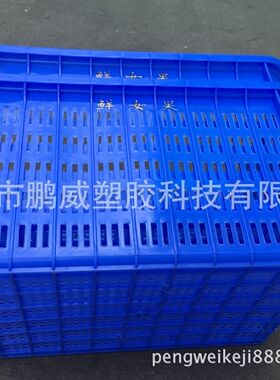 PW-生产蔬菜胶框 带铁耳套叠水果运输箩筐 蓝色环保级蔬菜水果萝