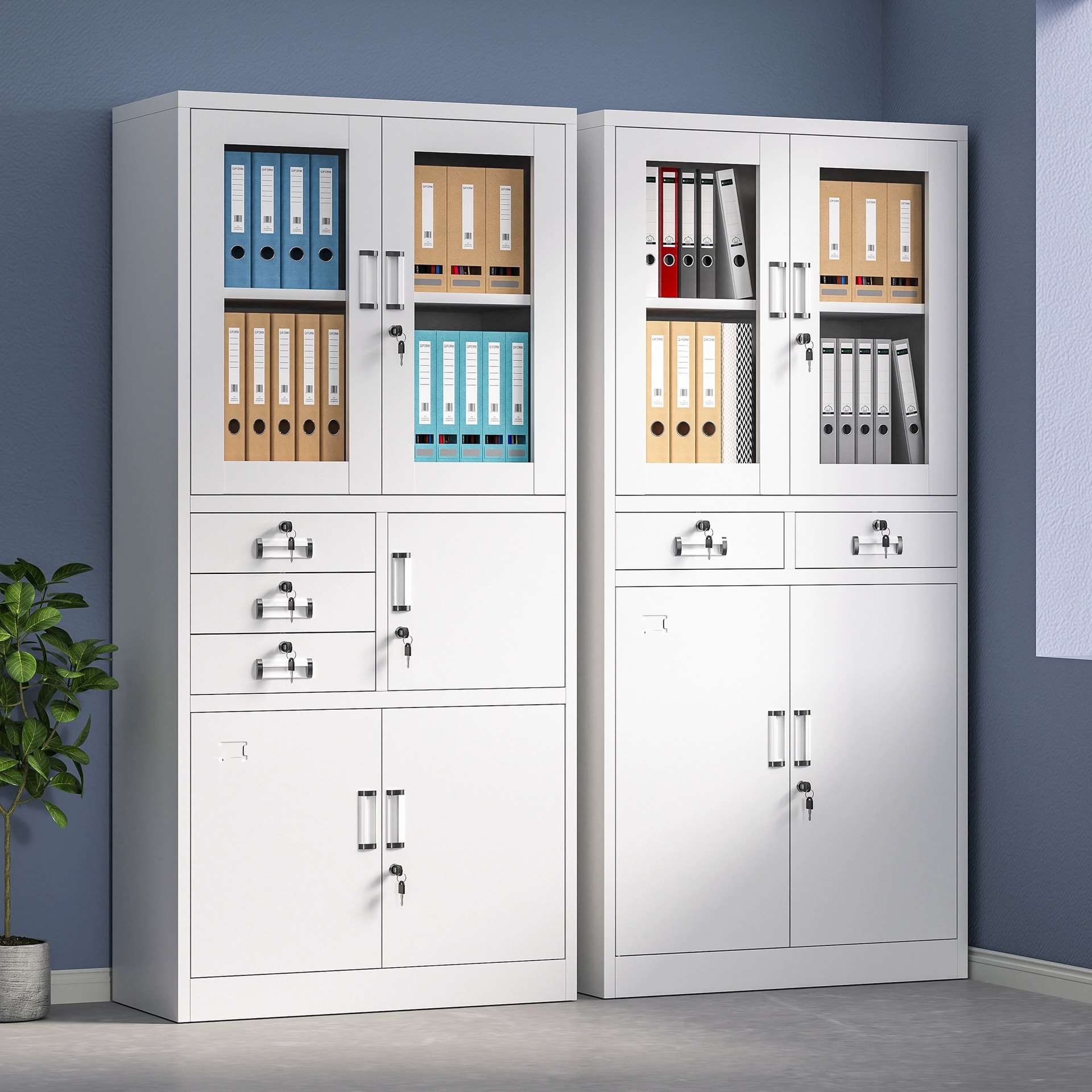 山东文件柜档案资料柜铁皮办公室财务凭证柜储物书柜带锁抽屉矮柜