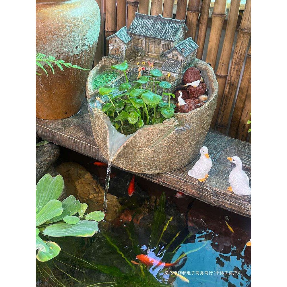 微景观流水古法鱼缸水循环造景过滤器养鱼生态缸庭院水景摆件景观