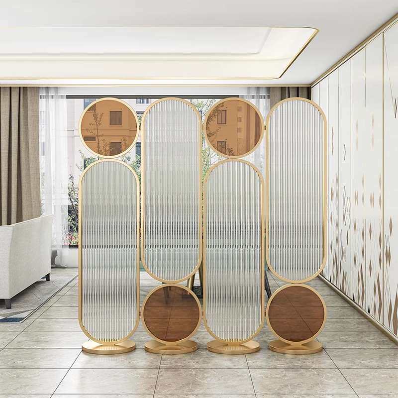 简约轻奢免打孔玻璃屏风客厅餐厅玄关装饰隔断可折叠移动办公室酒