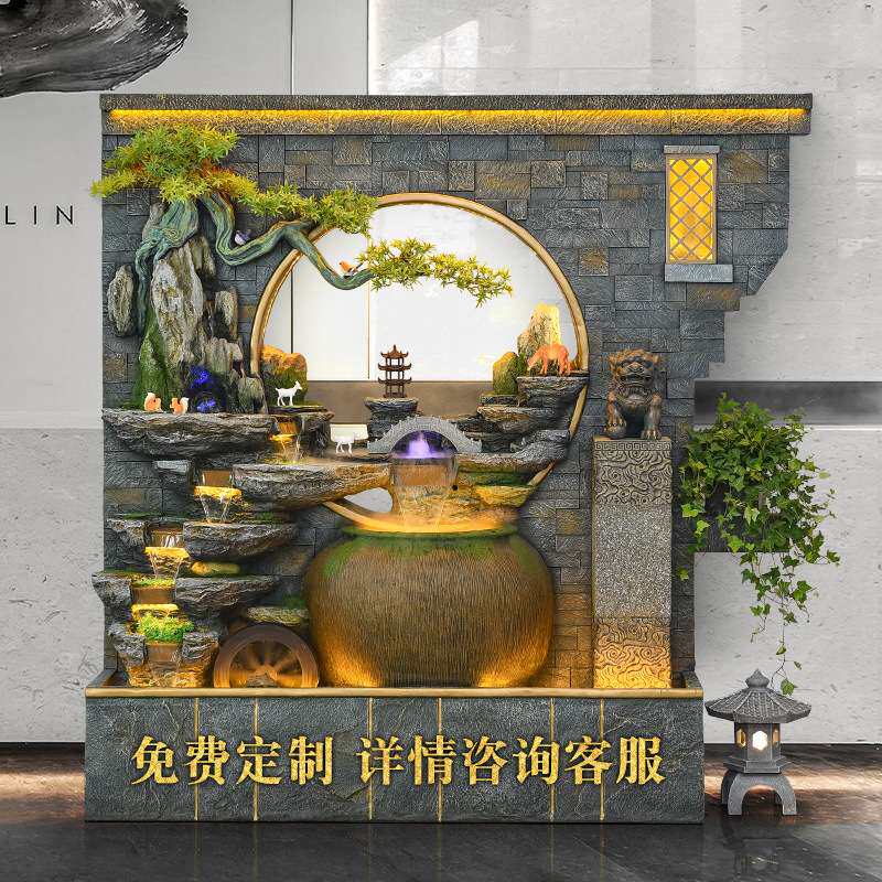 水幕墙流水墙公司玄关屏风装饰花园庭院鱼池背景假山喷泉景观摆件