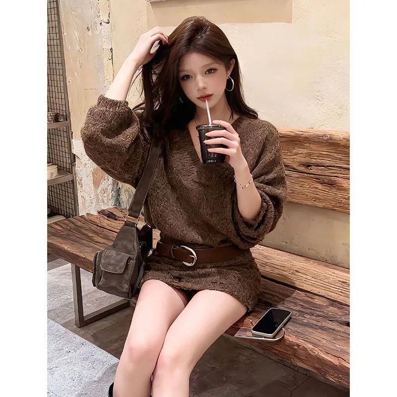 针织搭穿风感ins毛衣包臀露肩女装韩系短裙子连衣裙新款
