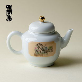 雅同集景德镇粉彩手绘清宫图茶壶高颜值文人器单壶泡茶器功夫茶具